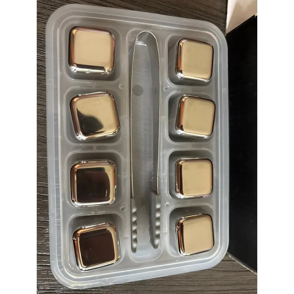 Kollea Stainless Steel Whiskey Stones, 8 reusable rocks, tongs, storage tray.